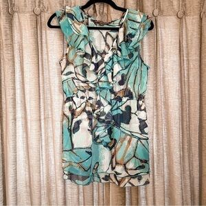Mushka by Sienna Rose Inc Turquoise Abstract Pattern Ruffled Blouse Size Medium
